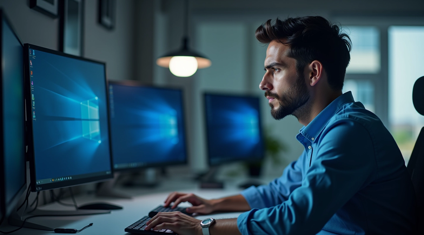 Técnico em ambiente profissional a trabalhar com computador para diagnóstico remoto
